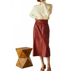 NEW CRESCENT natalie vegan polyurethane midi skirt in brick